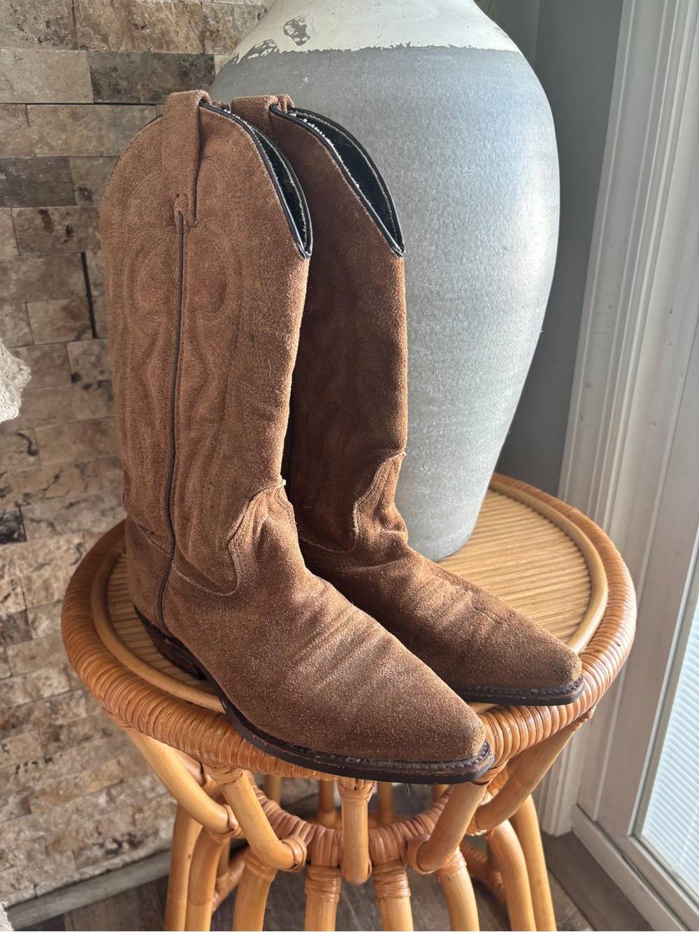 Vintage Brown Suede Heeled Women's Cowboy Boots